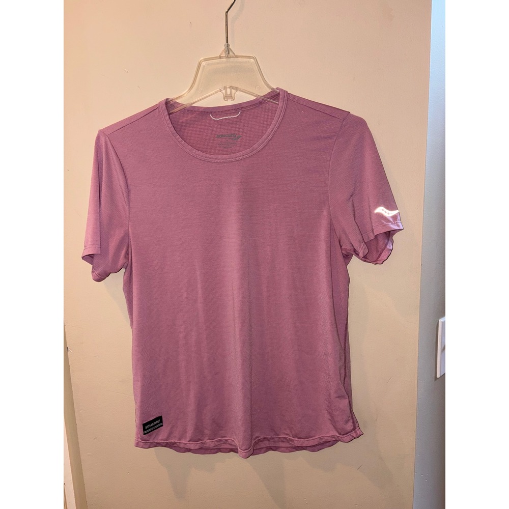Saucony Womens Mauve Pink Mesh Running Shirt Short Sleeve Reflective Size Medium